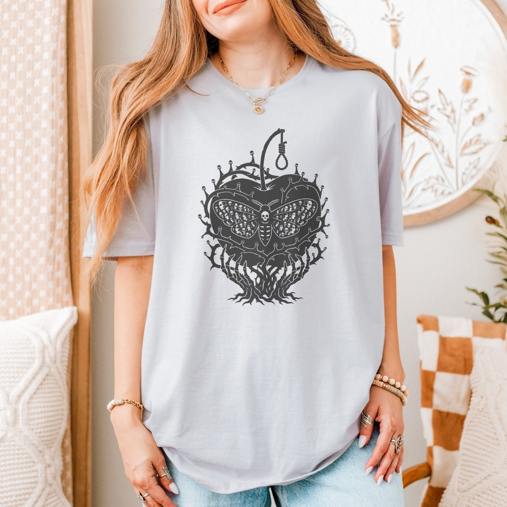 Death Moth Crowning a Thorn-Wrapped Heart Tee